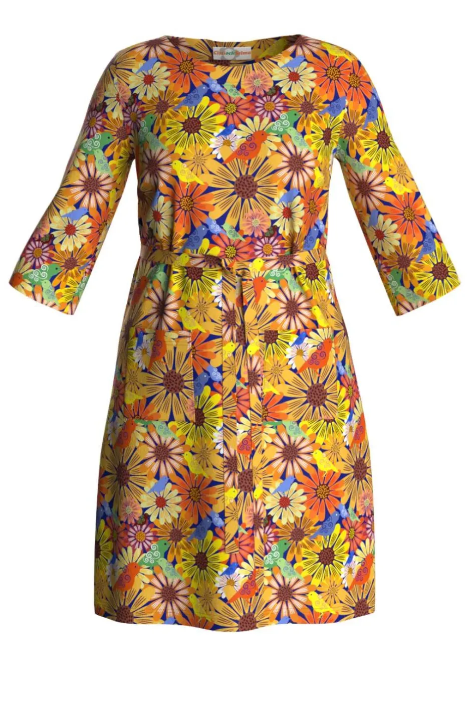 Outlet Doris klänning Fågeltivoli Senap Klänningar