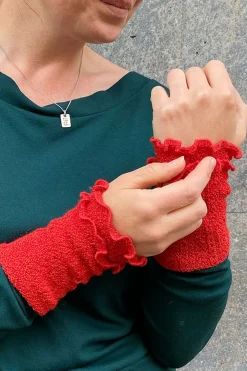 Hot Handledsvärmare muddar mosstickad Ljusröd Mössor & Handskar