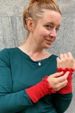 Hot Handledsvärmare muddar mosstickad Ljusröd Mössor & Handskar