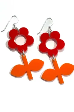 Clearance Örhängen Blom Vallmo/Apelsin liten Örhängen