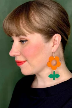 Discount Örhängen Flora Apelsin/Basilika stor Örhängen